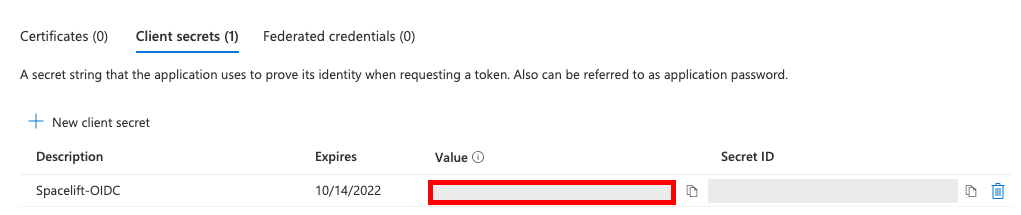 Copy the Value to your Spacelift OIDC settings as the "Secret".