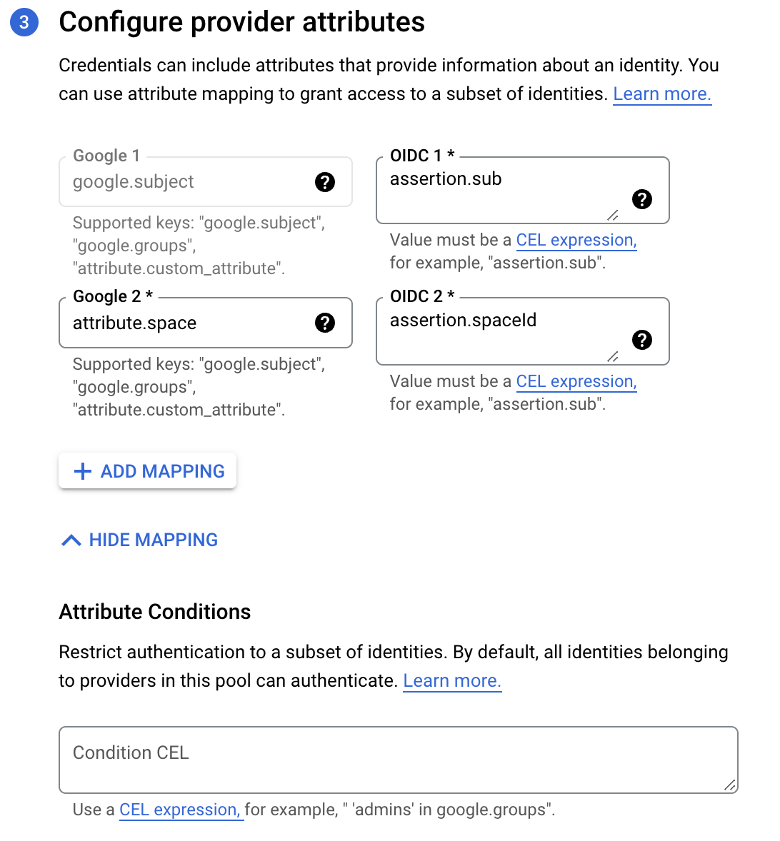 GCP provider attribute mapping